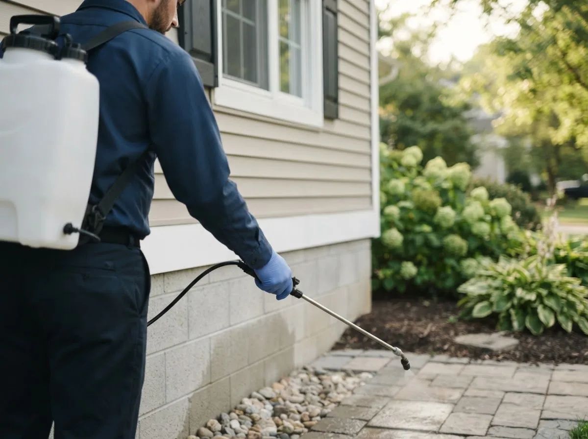 Pest control technician inspecting a home in Hitchcock, TX